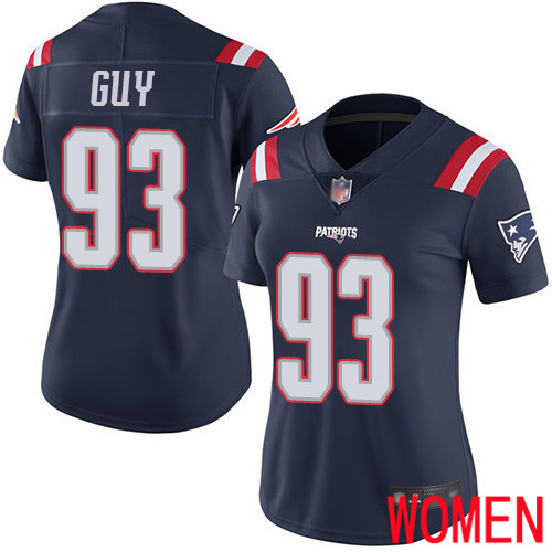New England Patriots Football 93 Rush Vapor Limited Navy Blue Women Lawrence Guy NFL Jersey